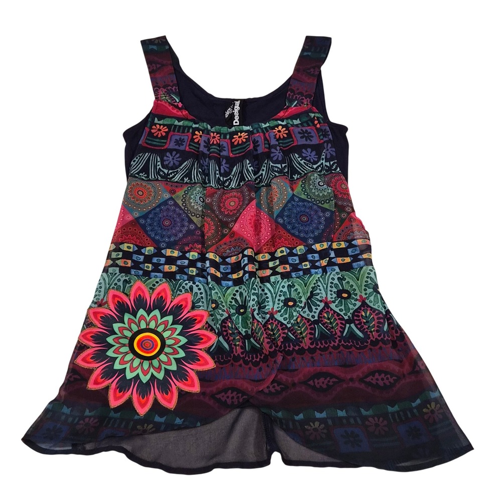 Desigual Boho Mandala Mixed Media Tank Top Navy Blue XS 65B23A3